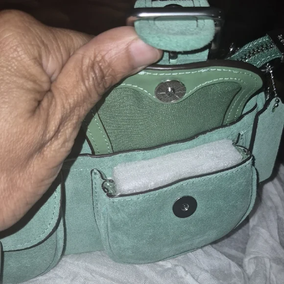 Coach Ashton Mint Green Suede Shoulder Bag with Buckle Pockets NWT - Picture 7 of 11